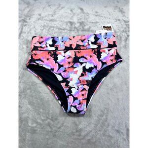 Time and Tru  Bikini Bottoms Women Small Black with Colorful floral pattern NWT